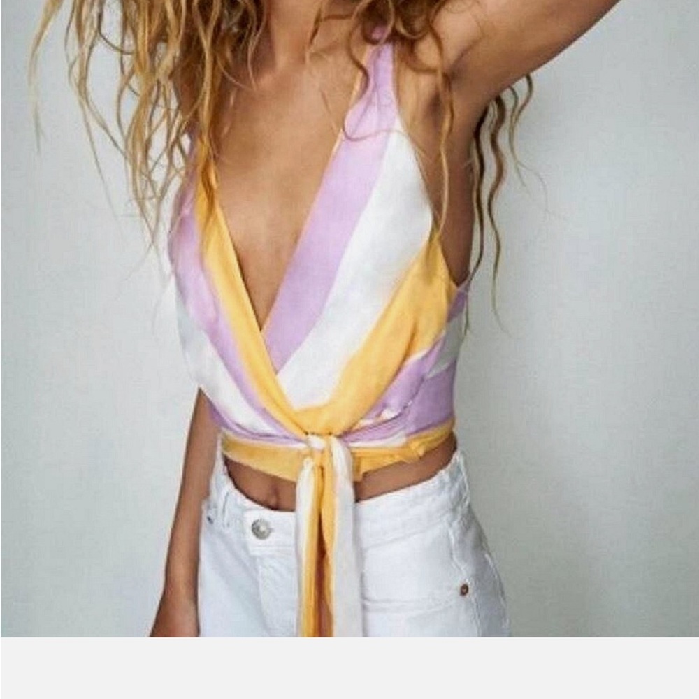 ☀️153Yellow and Purple Wrap Tank Top